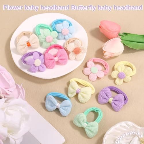Toddler Girls Hair Ties, 24PCS Baby Flower Bows Hair Tie Cute Elastic Scrunchies, Seamless Ponytail Holders, Little Girls Hair Accessories for Thick Hair, Candy Colors — view 3