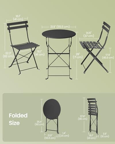 SONGMICS 3-Piece Outdoor Bistro Set, Folding Patio Furniture Set with Table and 2 Chairs, Weather-Resistant Steel Balcony Furniture, for Balcony, Patio, Garden, Ink Black UGGF036BZ01 — view 6