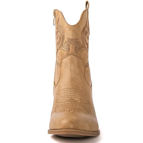 GLOBALWIN Women's The Western Wear Fashion Cowboy Cowgirl Free Birds Country Concert Disco Outfits Low Heel Walking Boots For Ladies, 19yy16 Khaki, 7.5 — view 3