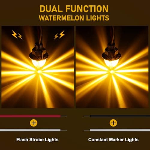 10PCS Mini Watermelon Lights, 3/4 Inch Strobe & Constant Dual Function Amber LED Watermelon Lights, IP65 Waterproof Side Clearance Tail Griller Flash Lights Turn Signal for 12V Semi Trailers Trucks RV