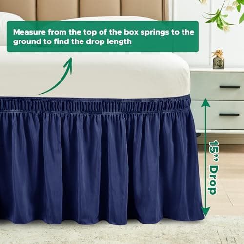 Biscaynebay Wrap Around Bed Skirts for Twin & Twin XL Beds 15" Drop, Navy Adjustable Elastic Dust Ruffles Easy Fit Wrinkle & Fade Resistant Silky Luxurious Fabric Machine Washable — view 3