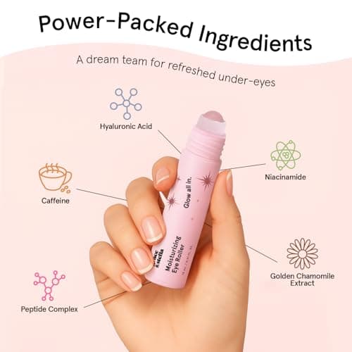 grace & stella Under Eye Brightener with Rose Quartz Rollerball - Centella Asiatica & Caffeine Under Eye Serum for Dark Circles & Puffiness - Travel Essentials, Gifts for Women, Vegan (15ml/0.51floz) — view 3