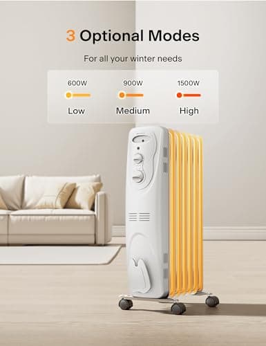 PELONIS Radiator Heater for Large Space, Electric Oil Filled Radiator, Dual Knobs, 1500W, Quiet Space Heater, 3 Modes, Tip-over Protection — view 3