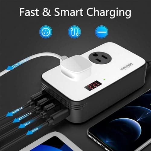 300W Car Power Inverter DC 12V to AC 110V Car Outlet Adapter Plug with PD 25W USB-C, QC3.0 and LCD Display Car Charger Loptop — view 2