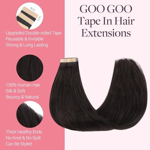 GOO GOO Tape in Hair Extensions Human Hair, 2 Dark Brown, 20inch 50g 20pcs, Skin Weft Seamless Invisible, Silky Straight with Thick Ends, Remy Human Hair — view 2