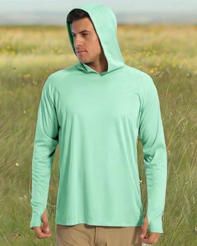 Boladeci Mens Long Sleeve Shirt Fishing Hoodie UPF 50+ UV Protection Sun Shirts Summer Water SPF Rash Guard Tee Tops T-Shirts Swim Shirts XS Green — view 7
