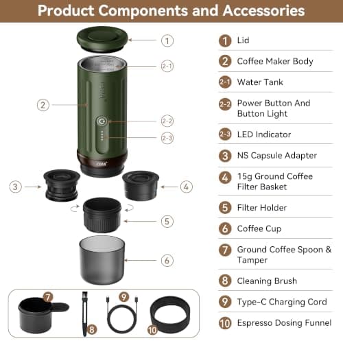 CERA+ Portable Espresso Maker & Grinder Bundle, Travel Coffee Kit — view 2