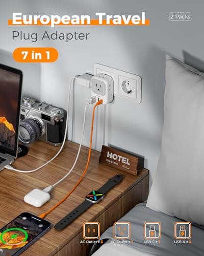 TESSAN 2 Pack European Travel Plug Adapter, Europe Power Converter — view 2