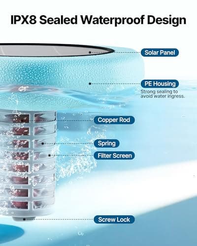 VEVOR Solar Pool Ionizer, Hexagon Copper Pool Ionizer Up to 45000 Gal, Floating Automatic Water Cleaner and Purifier, Chlorine Free Water, with Copper Anode, Spring, Brush and Filter for Pools & Spas — view 4