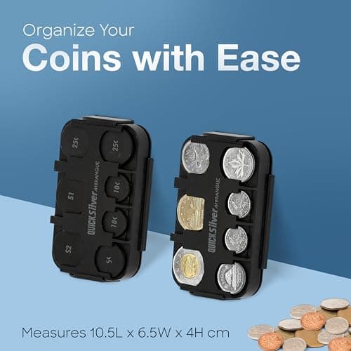 Merangue Quick Silver Coin Dispenser, Coin Holder for Canadian Coins, Car Accessories for Clutter-Free Storage, Alternative to Coin Purse for Automotive Vehicles, Pockets, or Purses, Black