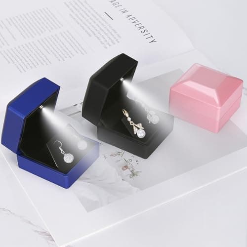 LED Stud Earring Jewelry Gift Box for Proposal, Wedding, Engagement，Birthday Luxury Jewelry Gift Box with LED Light, Jewellry Display Box (Black) — view 4