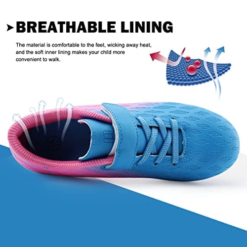 brooman Kids Firm Ground Soccer Cleats Girls Boys Athletic Football Shoes (8 JA,Blue Pink) — view 3