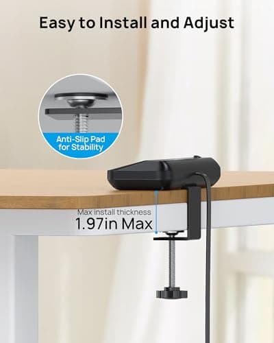TROND Desk Clamp Power Bar Surge Protector with PD 20W USB C, 6 Outlets Desktop Charging Station, 6ft Flat Plug Extension Cord Indoor, Fit 1.97" Tabletop Edge, ETL Listed, Home Office Supplies, Black — view 6