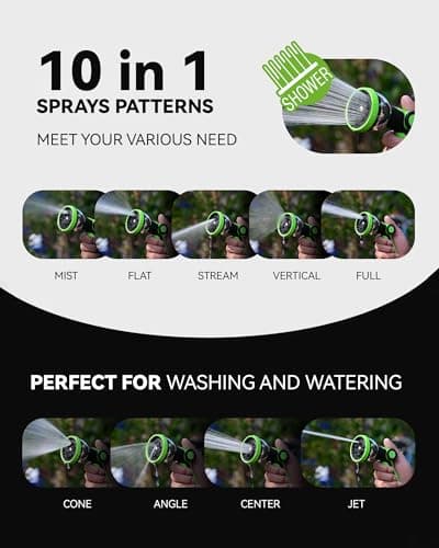 RAINPOINT Spray Nozzles for Garden Hose - 10 Spray Patterns Garden Hose Nozzle with Adjustable Flow Control for Watering Plants, Washing Cars,Washing Pets, Thumb Control (Green) — view 5