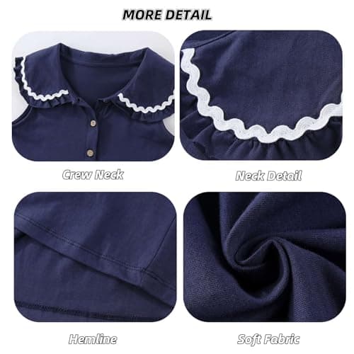 Winzik Girls Dress, Toddler Summer Short Sleeve Cotton Casual Ruffle Dresses Clothes 18M-7Y(5-6 Years, Solid Navy) — view 4