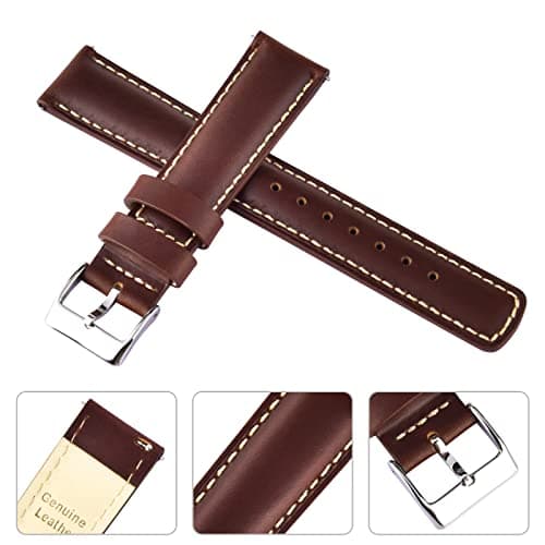Ritche Genuine 22mm Leather Watch Band Classic Vintage Quick Release Leather Watch Strap Compatible with Fossil Gen 5 Carlyle/Citizen AW1361-10H Watch Bands for Men Women - Dark Coffee/Khaki — view 3