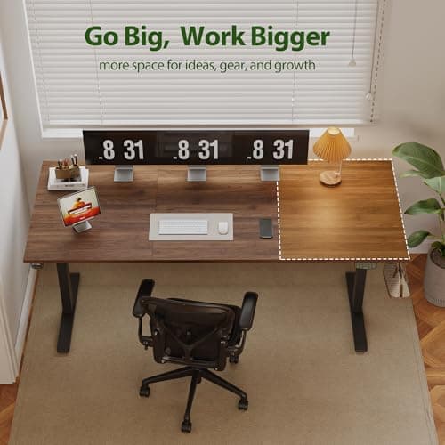 Agilestic Electric Standing Desk, 71 x 31.5 Inches Height Adjustable Desk, Sit Stand up for Work Office Home, Ergonomic Rising Computer Table with Memory Preset, Dark Walnut — view 3
