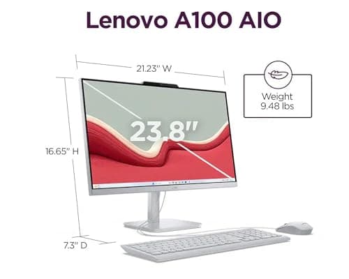 Lenovo A100 All in One Desktop Computer for Home Office, 23.8 Inch IPS FHD Display, Intel N100 Processor, 16 GB RAM, 512 GB SSD, Intel UHD Graphics, Wired Keyboard & Mouse, Windows 11 Pro, Accessories — view 3