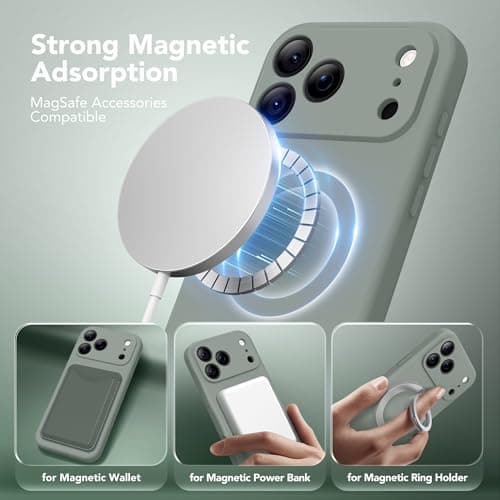 SuydanBox Magnetic for iPhone 17 Pro Case, Compatible with MagSafe, [Full Camera Protection][Screen Protector] Silicone Shockproof Protective Phone Case for iPhone 17 Pro 6.3", Calke Green