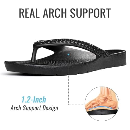 KIDMI Arch Support Flip Flops for Womens Comfortable Orthopedic Sandals for Plantar Fasciitis Beach Thong Slides, Black 39 — view 3