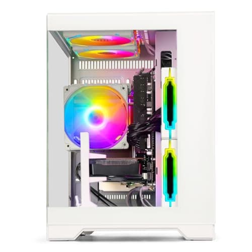 WIWB Gaming PC Desktop Computer - Ryzen 5 5500, Radeon RX 6500XT 4GB, 16GB DDR4 RAM, 512GB NVME SSD, Prebuilt Tower for 1080P Gaming, Streaming, School & Home Office (White) — view 3