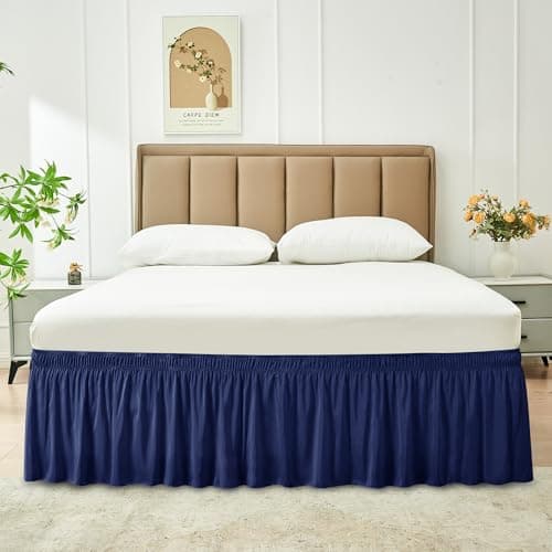 Biscaynebay Wrap Around Bed Skirts for Twin & Twin XL Beds 15" Drop, Navy Adjustable Elastic Dust Ruffles Easy Fit Wrinkle & Fade Resistant Silky Luxurious Fabric Machine Washable — view 8