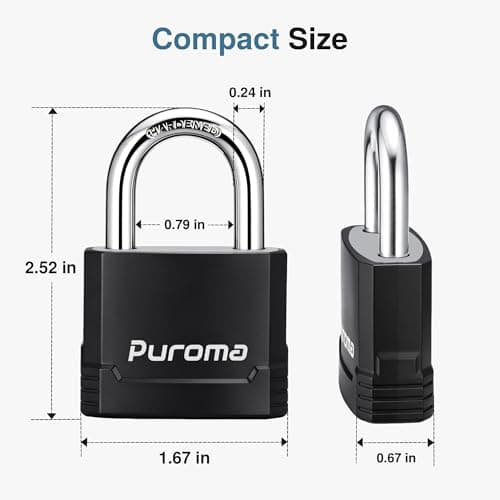Puroma Lock Heavy Duty Keyed Padlock with 3 Keys Alike, 1-2/3 Inch Outdoor Anti-Cut Shackle Locker Lock for Gates, Fences, Sheds, Gym Lockers, Hasp Cabinets, Toolboxes (Black, 2 Pack) — view 5