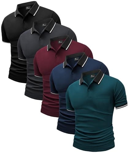 ZITY 5 Pack Polo Shirts for Men Short Sleeve Golf Shirt Moisture Wicking Breathable Casual Athletic Work Summer T-Shirt