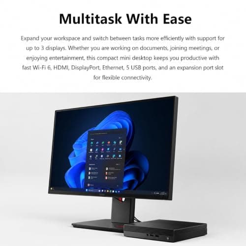 Lenovo mini Desktop, Intel 4-Core Processor, 8GB DDR5 RAM, 256GB PCIe SSD, Wins 11, Wi-Fi, Bluetooth, HDMI, DisplayPort, RJ-45, USB, Wired KB & Mouse, Ideal for Everyday Work, Learning, and Home Use — view 8