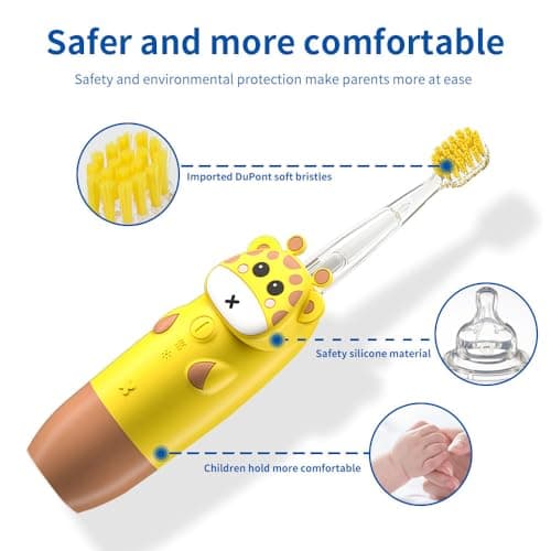 Kids Electric Toothbrush with Cute Cartoon Design, Multi-Color Light Function, Ages 3-8, Includes 2 Replacement Brush Heads and AAA Battery, Battery-Operated (Blue) — view 3