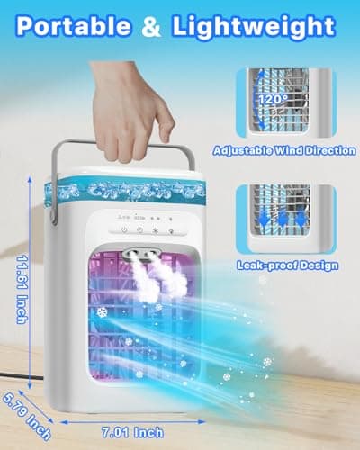 Portable Air Conditioner, Evaporative Mini Portable AC Unit with 3 Speeds & 2 Mist, 120° Oscillating, 7 Color Lights 2-4H Timer, Small Cooling Fan for Bedroom, Office, Home, Camping — view 5