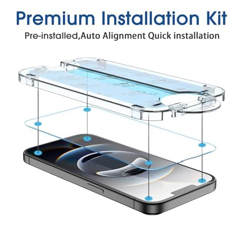 amFilm Auto-Alignment OneTouch for iPhone 17e / iPhone 16e [6.1''] Screen Protector + Camera Lens Protector, Tempered Glass, 30 Seconds Installation, Bubble Free, Case Friendly, Anti-Scratch [2+2 Pack] — view 2