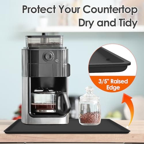 TOHONFOO Silicone Coffee Maker Mat with Lip, 19.7'' x 15'' Heavy Duty Coffee Maker Mat for Countertops, Coffee Tray Fit Under Coffee Machine Appliance Automatic Machines Espresso Accessory, Black — view 2