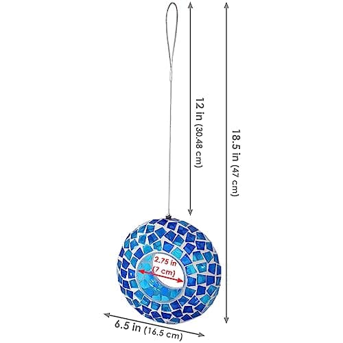 Sunnydaze 6-Inch Glass Mosaic Hanging Bird Feeder for Outdoors - Fly-Through Glass Bird Feeder for Cardinals, Jays, Finches and More - Blue Mosaic — view 5