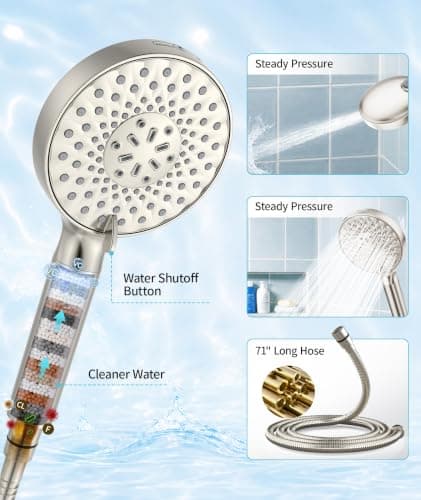 SR SUN RISE Filtered Shower Head with Handheld, High Pressure 9 Spray Mode Brushed Nickel Showerhead with Filters, Detachable Shower Head,Water Softener Filters Beads for Hard Water - Remove Chlorine — view 3