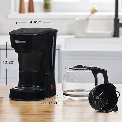 BLACK+DECKER 12-Cup Coffee Maker with Easy On/Off Switch, Easy Pour, Non-Drip Carafe with Removable Filter Basket, Vortex Technology, Black — view 3