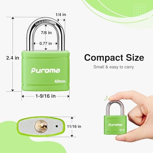 Puroma Keyed Padlock with 2 Keys Alike, 7/8 Inch Locker Lock 40mm Heavy-Duty Locks for School Gym Locker Gate Fence Hasp Cabinet Toolbox (Green)
