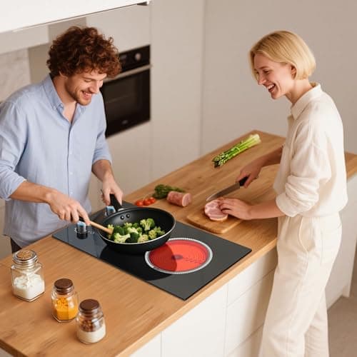 2 Burner Electric Cooktop, 12 Inch Electric Stove Top, 120V Stove Top Burner Knob Control, 2000W Countertop Stove with Timer, 9 Heating Levels, Overheat Protection, High-Temp Alarm Pladeca — view 2