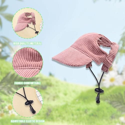 Dog Baseball Cap, Dog Cat Summer Beach Visor Hat with Ear Holes, Adjustable Puppy Sunbonnet Headdress (Pink, X-Large) — view 2