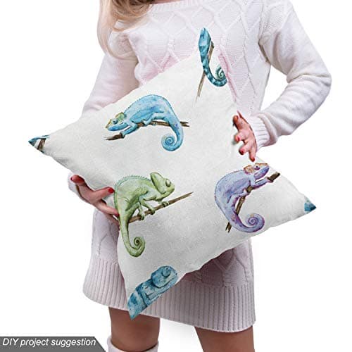 Ambesonne Chameleon Fabric by The Yard, Jungle Fauna Vivid Pattern with Colorful Reptile Animal on Branches, Decorative Fabric for Upholstery and Home Accents, 1 Yard, Blue Green — view 4