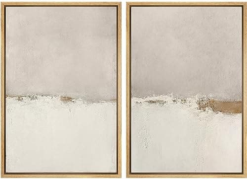 SIGNWIN Framed Canvas Print Wall Art Beige Gray Paint Strokes Abstract Grunge Landscape Prints Modern Art Minimalist Neutral Decor for Living Room, Bedroom, Office - 24"x36"x2 Natural