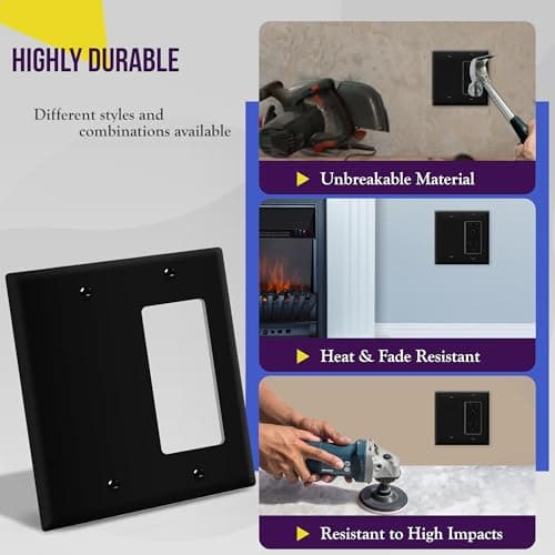 ENERLITES Combination Decorator Rocker/Blank Outlet Wall Plate, Standard Size, 2-Gang 4.50 inch x 4.57 inch Light Switch Cover, Polycarbonate Thermoplastic, UL Listed, 880131-BK, Black — view 3