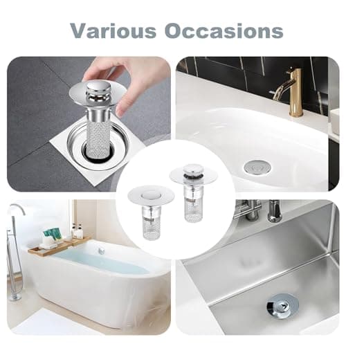 2 Pack Bathroom Sink Drain Stopper – Universal Stainless Steel Sink Drain Strainer, Multi-Purpose Sink Plug Filter & Drain Hair Catcher, Bathroom Sink Drain Stopper & Pop Up Sink Drain Filter — view 3