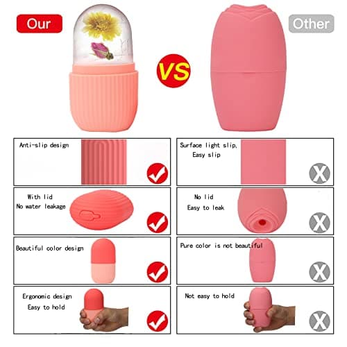 XHJRI Ice Cube Roller Massager for Face, Eyes and Neck Naturally Conditioning and Skin Care,De-Puff Eye Bags,Reduce Migraine Pain,Reusable Massage Silicone Ice Mold (Pink) — view 5