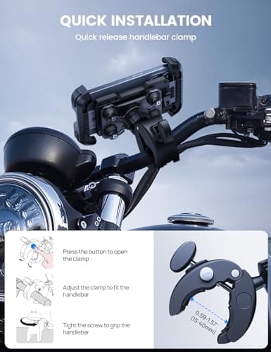 Lamicall Motorcycle Phone Mount Holder - [Dual Vibration Dampener] Anti Shake Motorcycle Phone Mount with Upgraded Handlebar Clamp, Bike Phone Mount for iPhone 14 15 Pro Max 16 17 Pro, 4.7-6.7" Phone — view 5