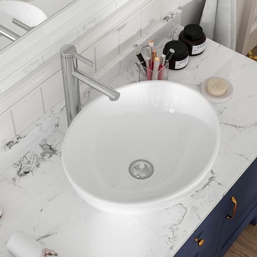 MEJE 16x13-Inch Oval White Ceramic Vessel Sink,Modern Egg Shape Bowl, Above Counter Bathroom Vanity Sink — view 4