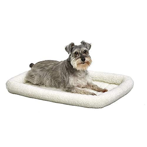 MidWest Homes for Pets 74.4cm x 56.5cm x 7.5cm White Fleece Dog Bed, Comfortable Bolster Dog Bed, Fits a 76.2cm Long Dog Crate, Easy Maintenance Machine Wash and Dry, White, Model 40230