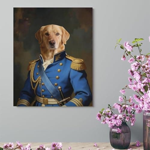 Personalized Naval Officer Pet Portrait from Photo Custom Renaissance Style Military Commander Dog Canvas Art Print, Wall Art for Home Decor, Living Room, Bedroom & Home Office Gifts for Pet Lovers — view 2