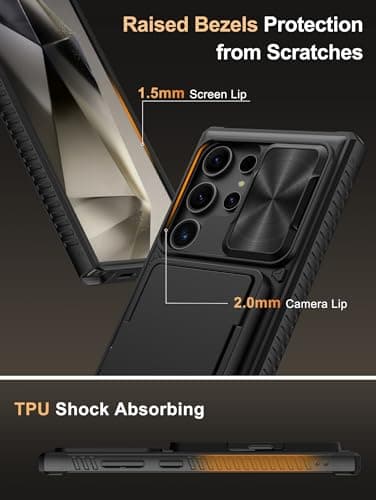 Vihibii for Samsung Galaxy S24 Ultra Case with Card Holder (4 Cards), Built-in 2X Privacy Screen Protector & Slide Camera Cover & Kickstand, Rugged & Shockproof Phone Case for S24 Ultra, Black — view 6