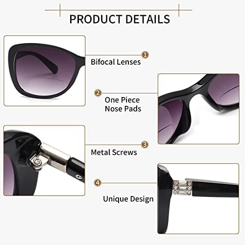 JM Women's Bifocal Reading Sunglasses, Vintage Reader Glasses UV Protection Outdoor Black +4.0 — view 2